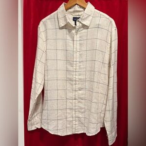 Daniel Hechter Paris Linen Windowpane Button Down Shirt Size L